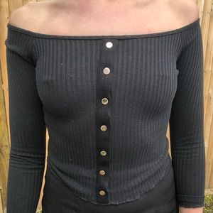 Bershka Ribbed Off the Shoulder Crop Top